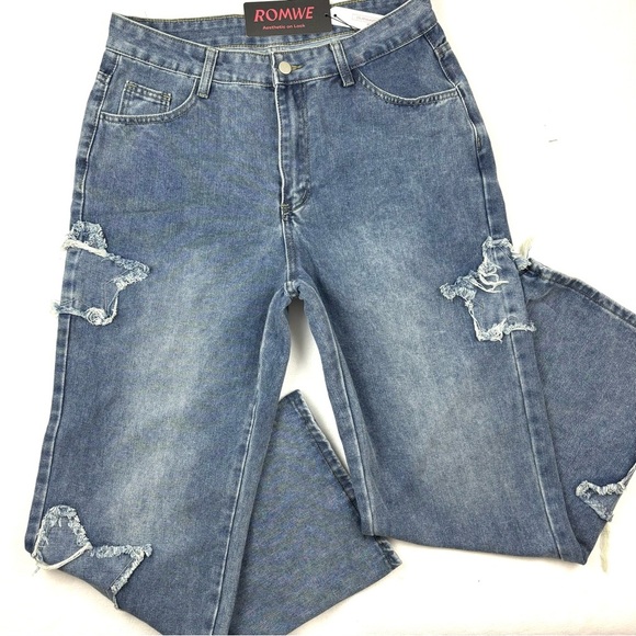 NWT Romwe Grunge Punk Star Pattern Straight Leg Boy Friend Jeans Size XL - Picture 3 of 16